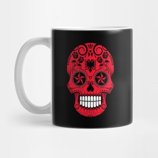 Albanian Flag Sugar Skull with Roses Mug